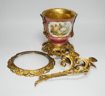 A 19th century Sevres style ormolu mounted cache pot, 16cm high (a.f.)